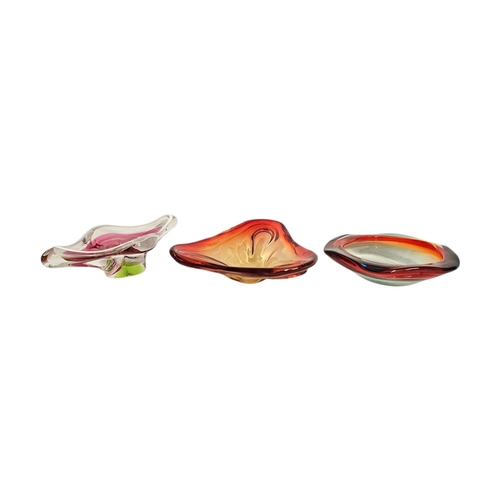 292 - A COLLECTION OF THREE MID CENTURY ART GLASS BOWLS
to include a lozenge form bowl and a turquoise and... 