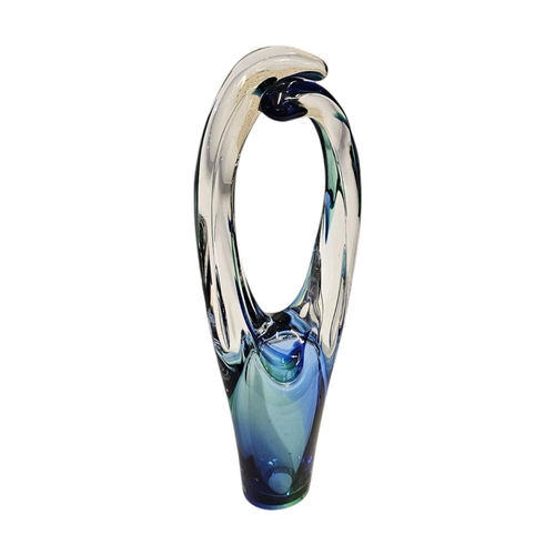 296 - MARIAN PYRCAK, A LARGE POLISH COLOURED ART GLASS SCULPTURE, blue/green glass tendrils.
Initialed to ... 