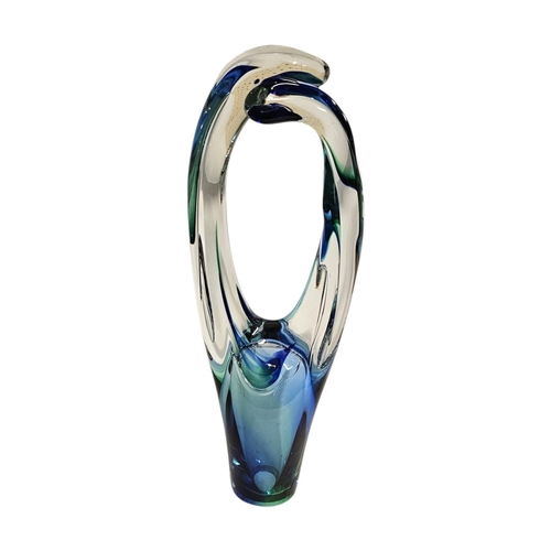 296 - MARIAN PYRCAK, A LARGE POLISH COLOURED ART GLASS SCULPTURE, blue/green glass tendrils.
Initialed to ... 