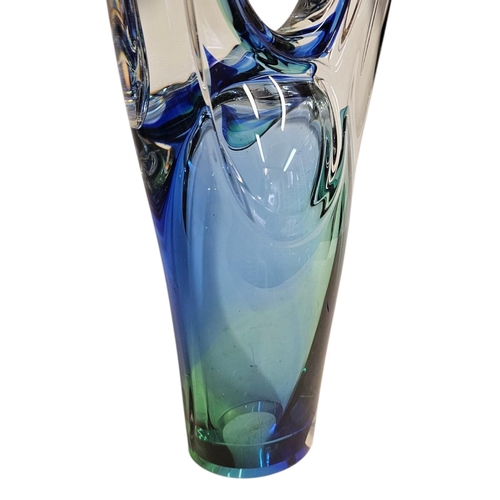 296 - MARIAN PYRCAK, A LARGE POLISH COLOURED ART GLASS SCULPTURE, blue/green glass tendrils.
Initialed to ... 