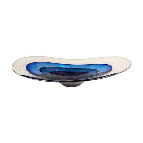 299 - A MID CENTURY SATURN OVAL ART GLASS BOWL
bands of graduated blue glass with footed base unmarked 
Ap... 