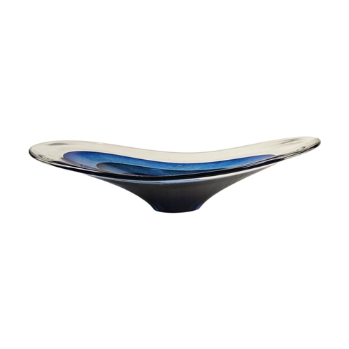 299 - A MID CENTURY SATURN OVAL ART GLASS BOWL
bands of graduated blue glass with footed base unmarked 
Ap... 