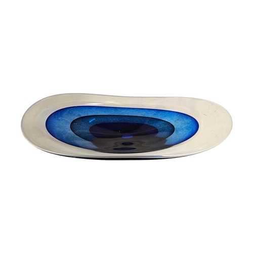 299 - A MID CENTURY SATURN OVAL ART GLASS BOWL
bands of graduated blue glass with footed base unmarked 
Ap... 