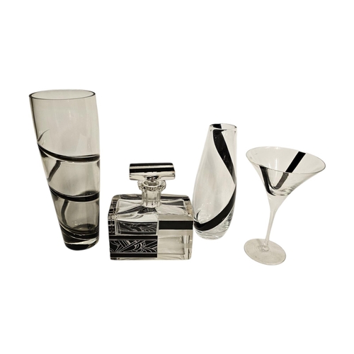 303 - IN THE MANNER OF KARL PALDA, A LARGE ART DECO DESIGN BLACK AND CLEAR GLASS PERFUME BOTTLE
rectangula... 