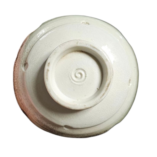 371 - JACK DOHERTY, Bn 1948, TWO VINTAGE ART POTTERY BOWLS,
raised and stepped decoration with green glaze... 