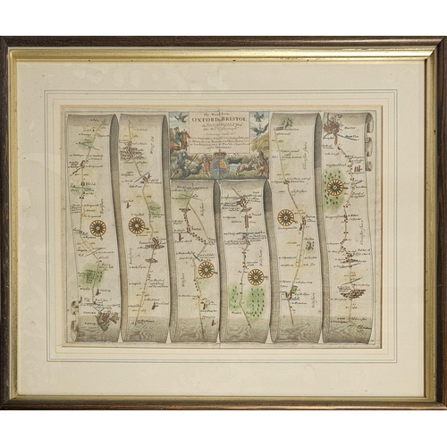 AFTER JOHN OGILBY, 1600 - 1676, A NEAR PAIR OF ROAD’ HAND COLOURED MAP ...