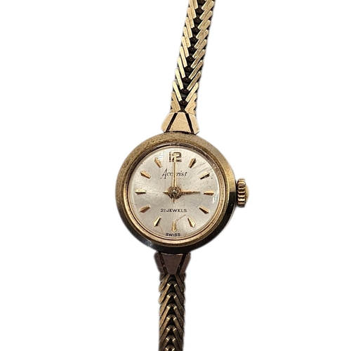 18 - ACCURIST, A VINTAGE 9CT GOLD LADIES’ WRISTWATCH
The circular dial with herringbone design to strap a... 