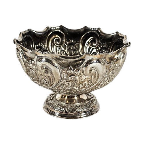 12A - A VICTORIAN SILVER PEDESTAL BOWL
Having a scaled edge and embossed decoration, hallmarked Sheffield,... 