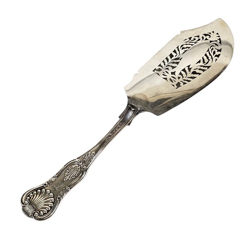 19A - AN EARLY 19TH CENTURY SILVER FISH SLICE
Heavy gauge with pierced decoration to blade and fiddle and ... 