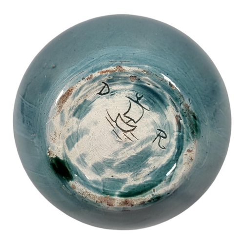 165 - DELLA ROBBIA OF BIRKENHEAD, 1894 - 1906, ARTS & CRAFTS MOVEMENT EARTHENWARE BLUE GLAZED TWIN HANDLED... 