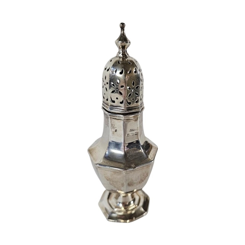 18 - AN EARLY 20TH CENTURY SILVER SUGAR CASTOR
Having a pierced dome top, on an octagonal base, hallmarke... 