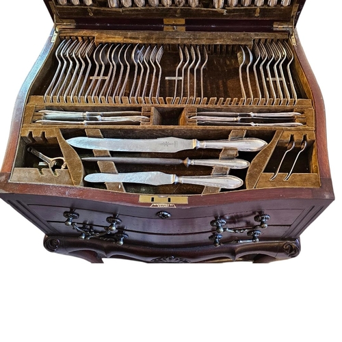 224 - AN EDWARDIAN SILVER PLATED CANTEEN CUTLERY
Part set by Joseph Rodgers & Sons, housed in a George III... 