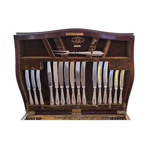 224 - AN EDWARDIAN SILVER PLATED CANTEEN CUTLERY
Part set by Joseph Rodgers & Sons, housed in a George III... 