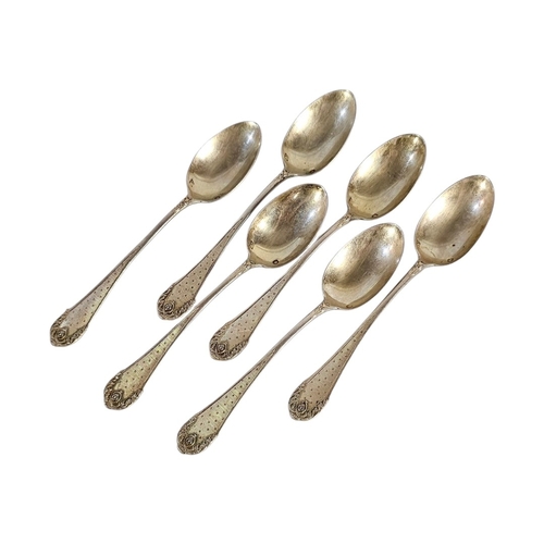 12 - A SET OF SIX FRENCH SILVER GILT TEASPOONS
Fine textured design with Minerva head mark to bowl.
(appr... 