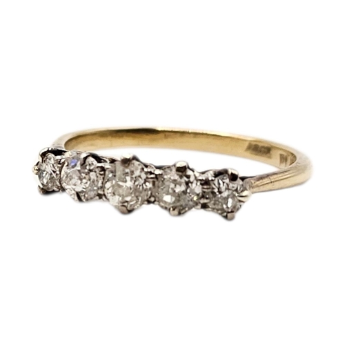 133 - AN EARLY 20TH CENTURY 18CT GOLD FIVE STONE DIAMOND RING
Having a row of graduated round cut stones, ... 