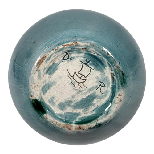 165 - DELLA ROBBIA OF BIRKENHEAD, 1894 - 1906, ARTS & CRAFTS MOVEMENT EARTHENWARE BLUE GLAZED TWIN HANDLED... 