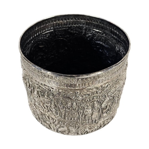 21 - A LARGE LATE 19TH CENTURY BURMESE SILVER REPOUSSÉ BOWL
Substantial deep circular form bowl, masterfu... 