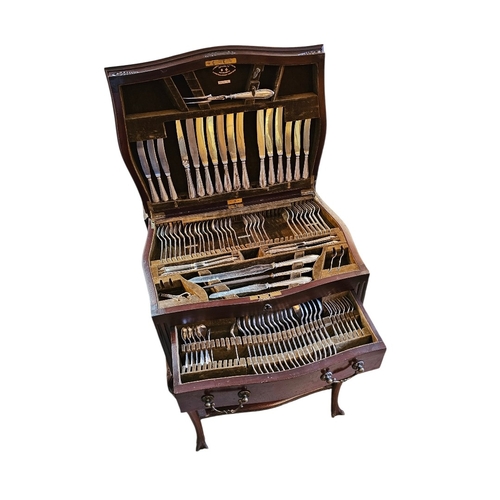 224 - AN EDWARDIAN SILVER PLATED CANTEEN CUTLERY
Part set by Joseph Rodgers & Sons, housed in a George III... 