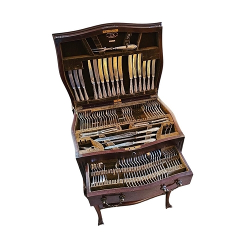 224 - AN EDWARDIAN SILVER PLATED CANTEEN CUTLERY
Part set by Joseph Rodgers & Sons, housed in a George III... 