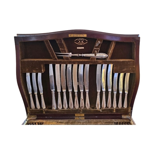 224 - AN EDWARDIAN SILVER PLATED CANTEEN CUTLERY
Part set by Joseph Rodgers & Sons, housed in a George III... 