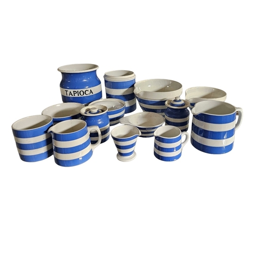 233 - T.G. GREEN, A COLLECTION OF EARLY 20TH CENTURY CORNISH WARE POTTERY KITCHENWARE 
Blue and white band... 