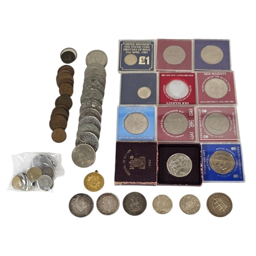 45 - A GEORGIAN SILVER FULL CROWN COIN, DATED 1820
Together with a Victorian crown, dated 1889 and a Cana... 