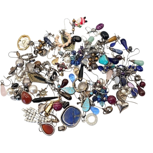 74 - A COLLECTION OF WHITE METAL AND HARDSTONE DROP EARRINGS
To include silver drop earrings, together wi... 