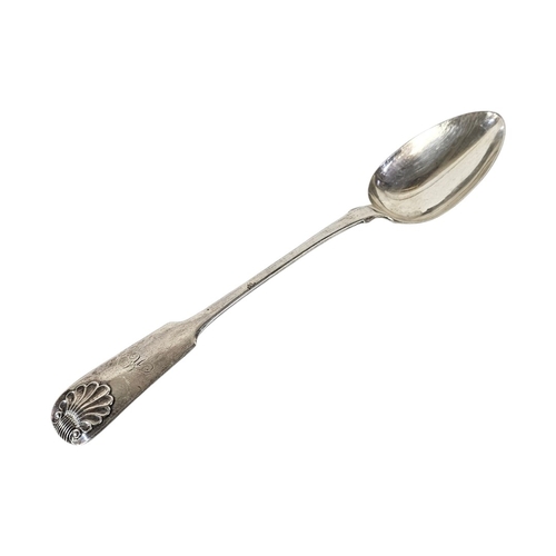 86 - A LARGE 19TH CENTURY SCOTTISH SILVER BASTING SPOON
Shell design to finial and engraved initial ‘M’, ... 