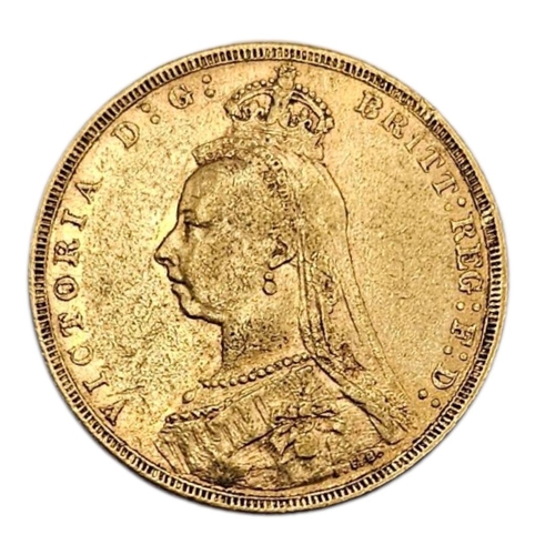 13A - A VICTORIAN 22CT GOLD FULL SOVEREIGN COIN, DATED 1890 
With Jubilee portrait bust and George and Dra... 