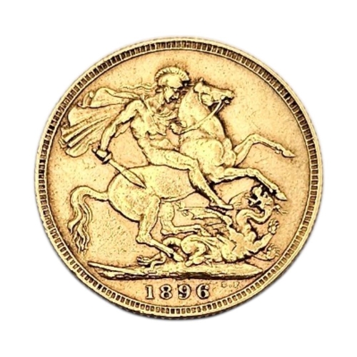 18A - A QUEEN VICTORIAN 22CT GOLD FULL SOVEREIGN COIN, DATED 1896 
With veiled portrait bust with George a... 