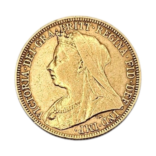 18A - A QUEEN VICTORIAN 22CT GOLD FULL SOVEREIGN COIN, DATED 1896 
With veiled portrait bust with George a... 