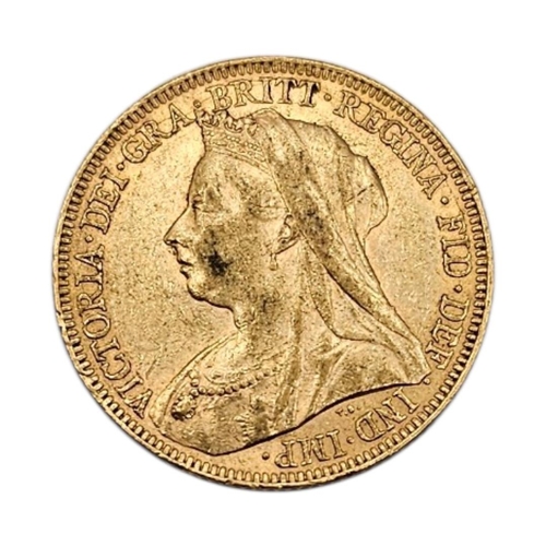 19A - A QUEEN VICTORIAN 22CT GOLD FULL SOVEREIGN COIN, DATED 1898 
With veiled portrait bust, George and D... 