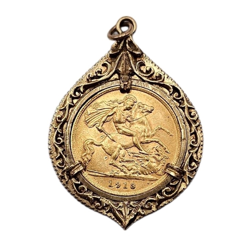 26A - A KING GEORGE V 22CT GOLD HALF SOVEREIGN COIN PENDANT, DATED 1913
In a scrolled yellow metal mount.
... 