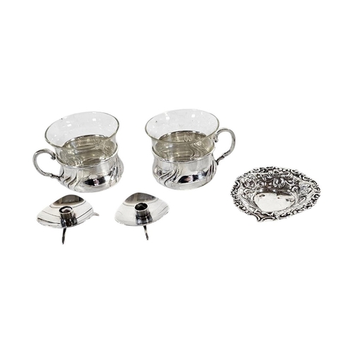 3 - A PAIR OF MID CENTURY DANISH SILVER PLATED CANDLESTICKS
On tripod legs, marked ‘ATLA Cohr Denmark’, ... 