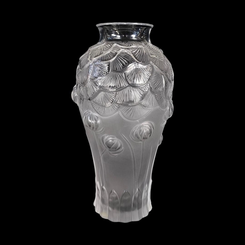 13 - LALIQUE, A VINTAGE ‘GIVERNY’ FROSTED GLASS VASE
Embossed floral decoration, engraved marked to base ... 