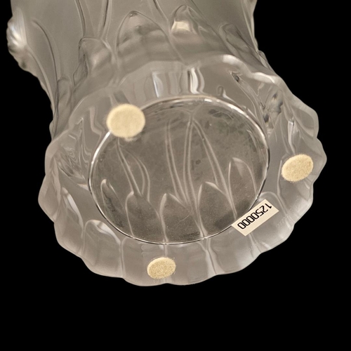 13 - LALIQUE, A VINTAGE ‘GIVERNY’ FROSTED GLASS VASE
Embossed floral decoration, engraved marked to base ... 