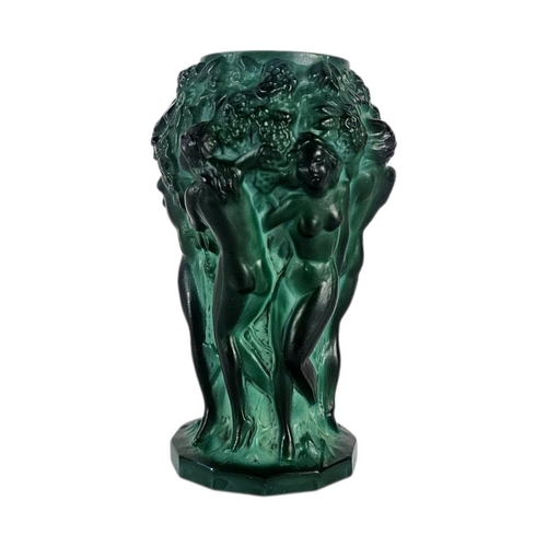 15 - HEINRICH HOFFMANN, AN ART DECO ‘MALACHITE’ GLASS VASE
Embossed floral decoration of nymphs with cham... 