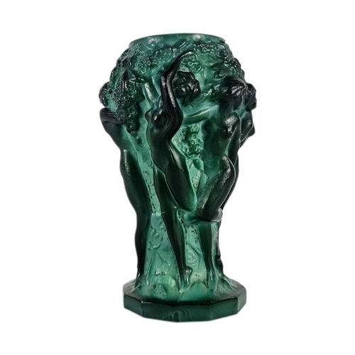 15 - HEINRICH HOFFMANN, AN ART DECO ‘MALACHITE’ GLASS VASE
Embossed floral decoration of nymphs with cham... 