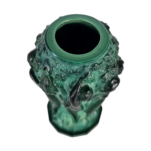 15 - HEINRICH HOFFMANN, AN ART DECO ‘MALACHITE’ GLASS VASE
Embossed floral decoration of nymphs with cham... 
