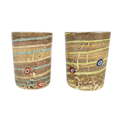 16 - LAGUNA MURANO, A PAIR OF VINTAGE ART GLASS TUMBLERS
Gold tone with millefiori decoration and monogra... 