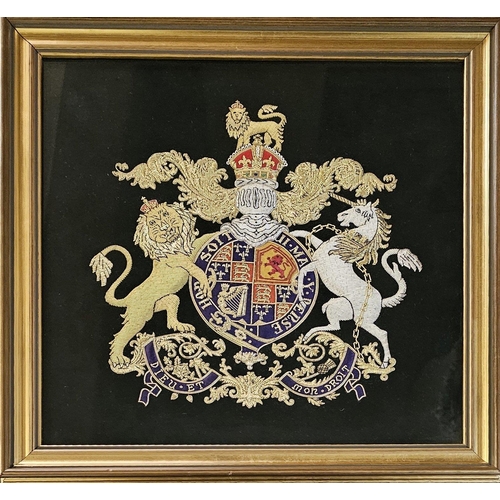 30 - A FINE VINTAGE STUMPWORK EMBROIDERY ROYAL COAT OF ARMS
The Coat of arms of King Charles I, 1625 - 16... 
