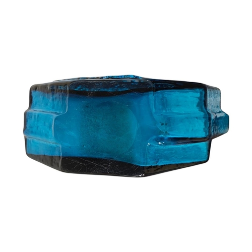 32 - WHITE FRIARS, A LARGE VINTAGE ‘KINGFISHER BLUE BANJO ‘ GLASS VASE 
Textured design by Geoffrey Baxte... 
