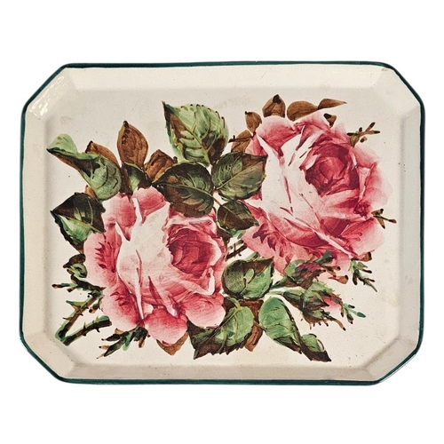 49 - WEMYSS WARE, AN EARLY 20TH CENTURY 'CABBAGE ROSE' POTTERY TRINKET TRAY
Rectangular firn with canted ... 