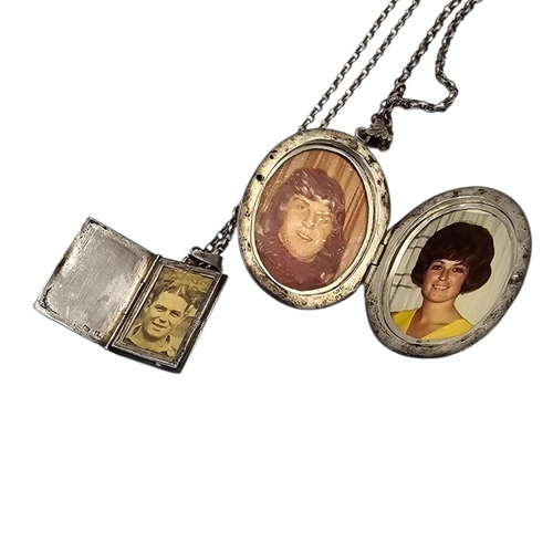 7 - A LARGE VINTAGE CONTINENTAL SILVER PENDANT/LOCKET NECKLACE
Having chased decoration on a box link ch... 