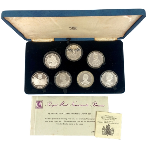 15 - Queen Mother Commemorative Proof Crowns in .925 Sterling Silver, each weighing 28.28 grams. 7 Coins ... 