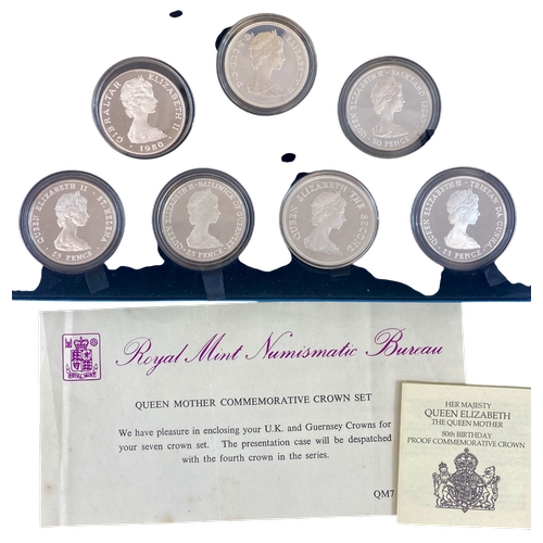 15 - Queen Mother Commemorative Proof Crowns in .925 Sterling Silver, each weighing 28.28 grams. 7 Coins ... 