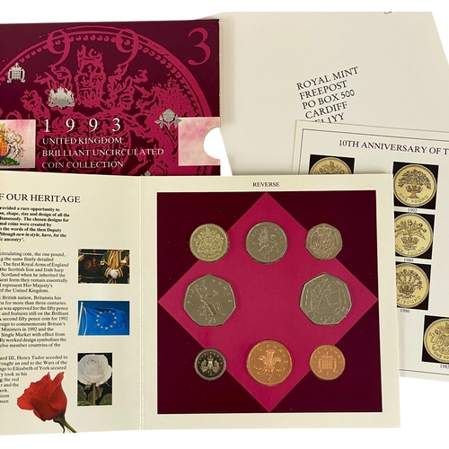 23 - UK 1992 and 1993 Brilliant Uncirculated Coin Sets Including the Scarce Dual Dated EU 50 pence Coin i... 