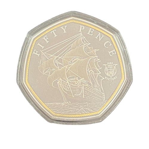 50 - HMS Victory Silver Antique Finish 5 ounce 50 Pence Coin, Cased with Certificate of
Authenticity. Jer... 