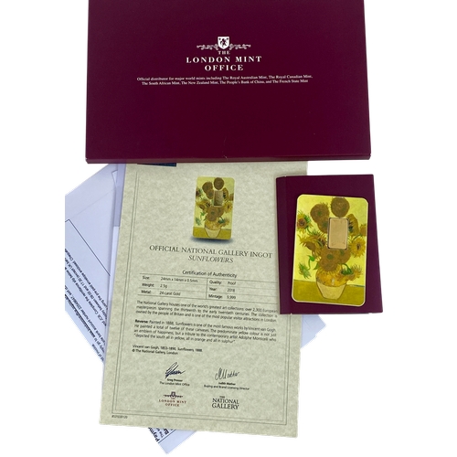 678 - The London Mint Oﬃce folder containing an oﬃcial National Gallery Ingot ‘SUNFLOWERS’
24 CARAT Gold, ... 