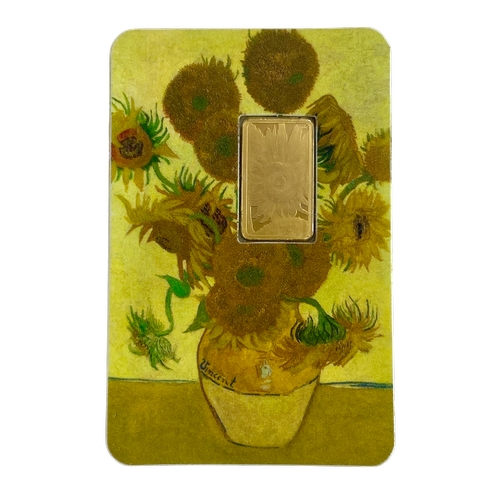 678 - The London Mint Oﬃce folder containing an oﬃcial National Gallery Ingot ‘SUNFLOWERS’
24 CARAT Gold, ... 